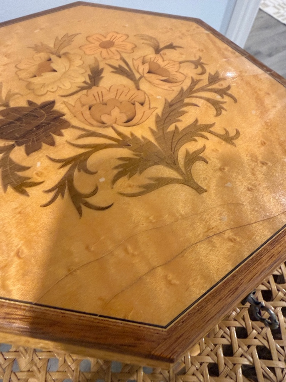 Vintage Burl Floral Inlay Wood Jewelry Music Box - Picture 4 of 8